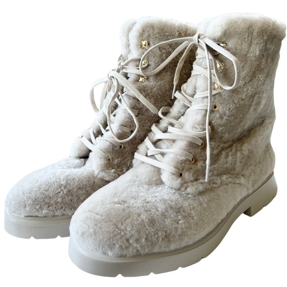 New Stuart Weitzman McKenzee Chill Shearling Leather Lace Up Boots